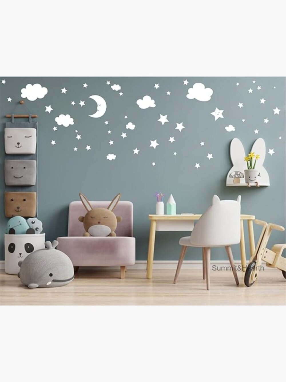 Moon Clouds Stars Wall Decals Nursery Playroom Decor Matte Vinyl Stickers